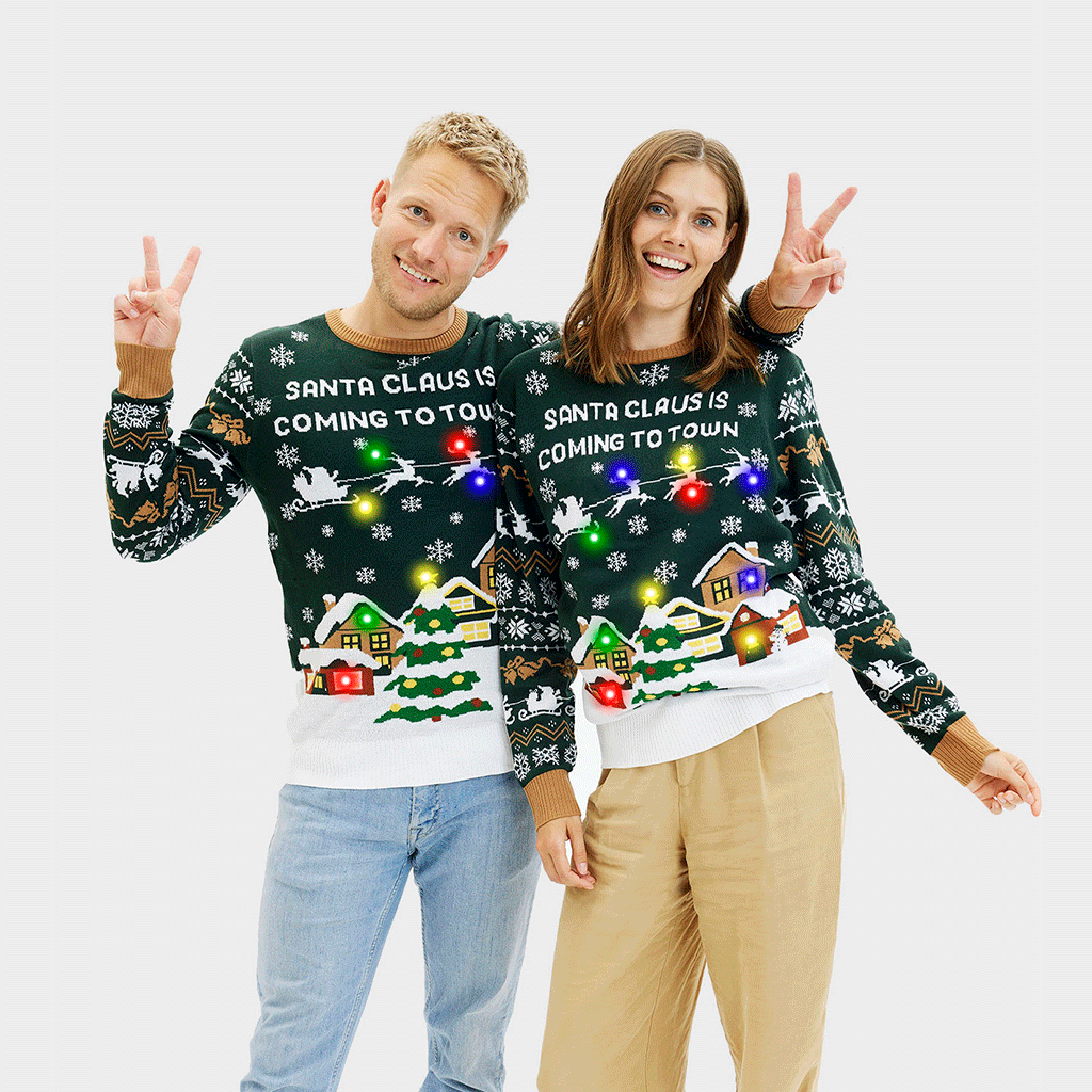 Santa Claus Is Coming To Town LED Green β Women